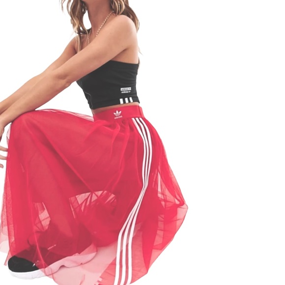 adidas red tulle skirt